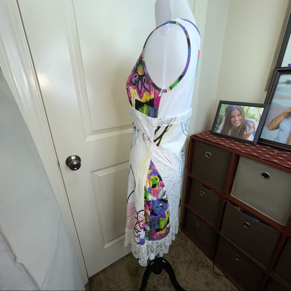 Forla Paris Mixed Media Sleeveless Dress Lace Abalone Shell Cotton Sz S - Picture 5 of 17